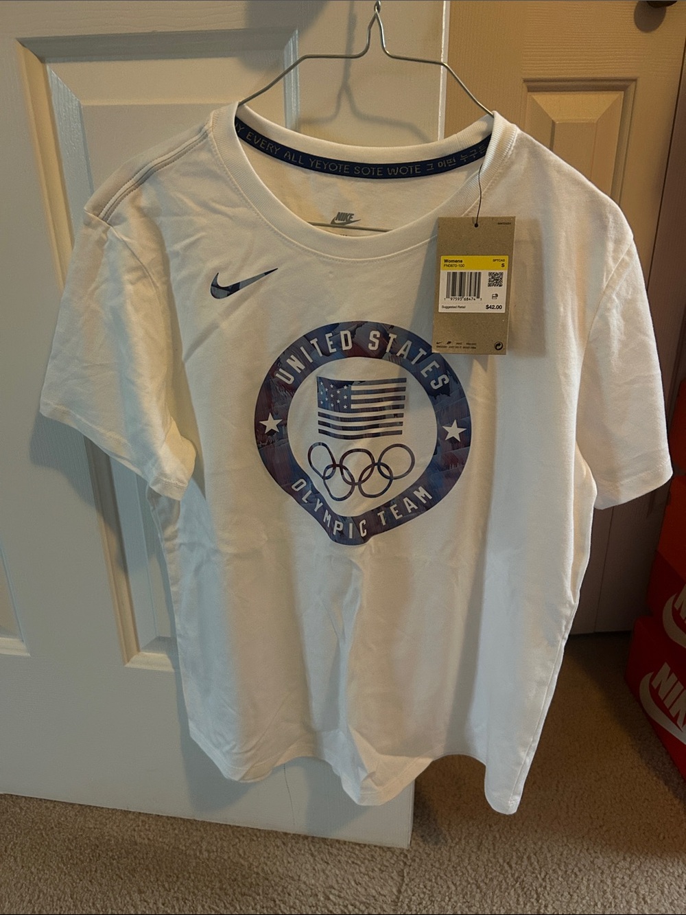 Nike White T-Shirt with Blue Olympic Team Graphic